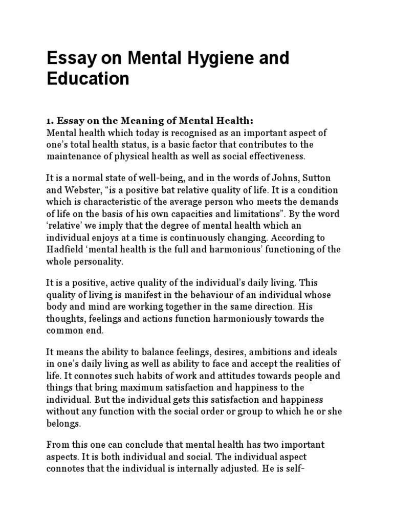 Mental Hygiene and Education Insights | PDF | Mental Health | Mental ...
