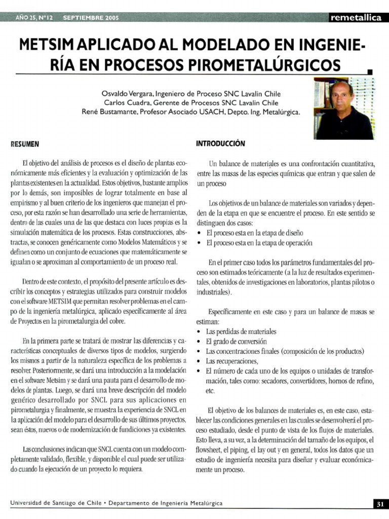 Metsim Aplicado Al Modelado en Ingenieria en Procesos Pirometalurgicos ...