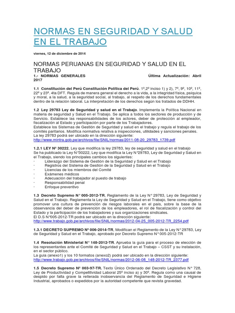 Normas de Seguridad y Salud en el Trabajo | PDF | Derecho laboral | Seguro