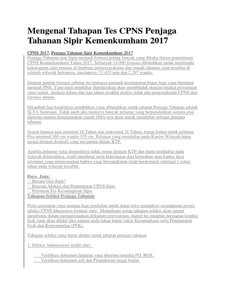 Mengenal Tahapan Tes Cpns Penjaga Tahanan Sipir Kemenkumham 2017