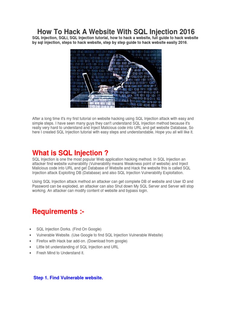 SQL Injection Website Hacking Guide | PDF | Websites | Password
