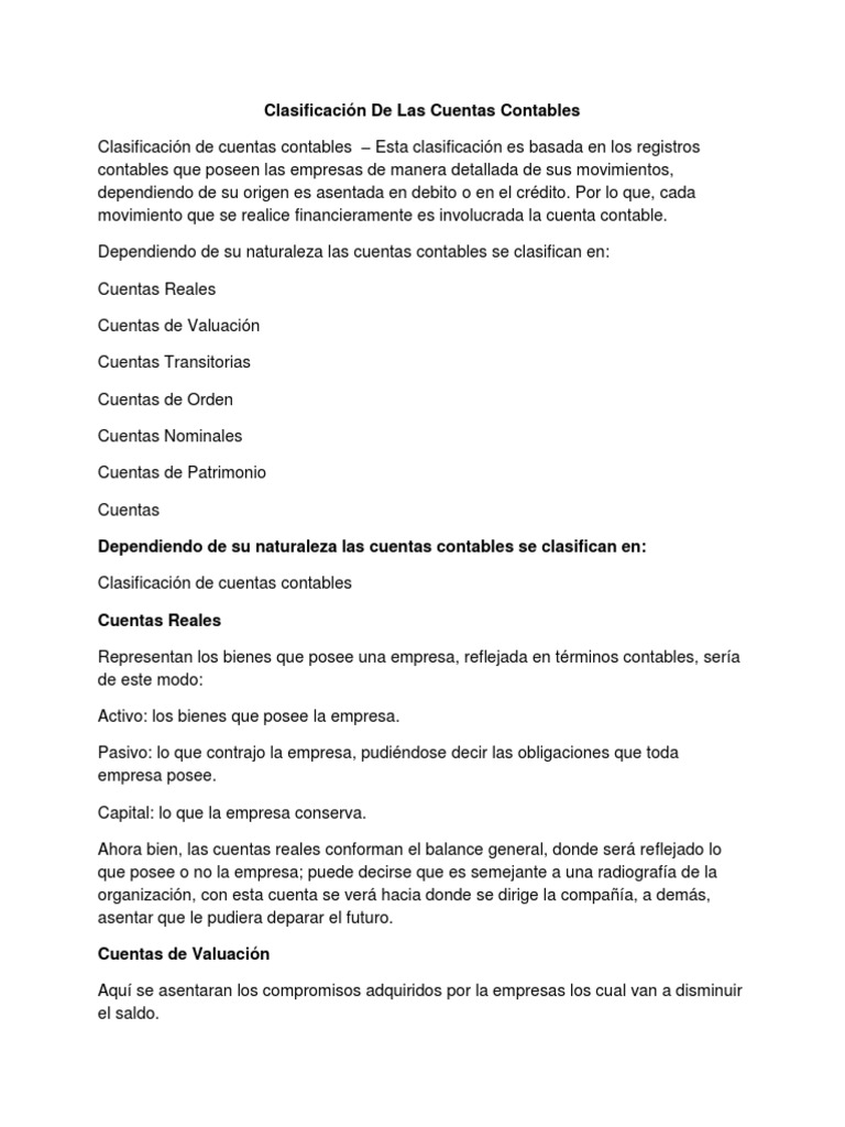 Clasificación de Cuentas Contables | PDF | Contabilidad | Ciencias ...