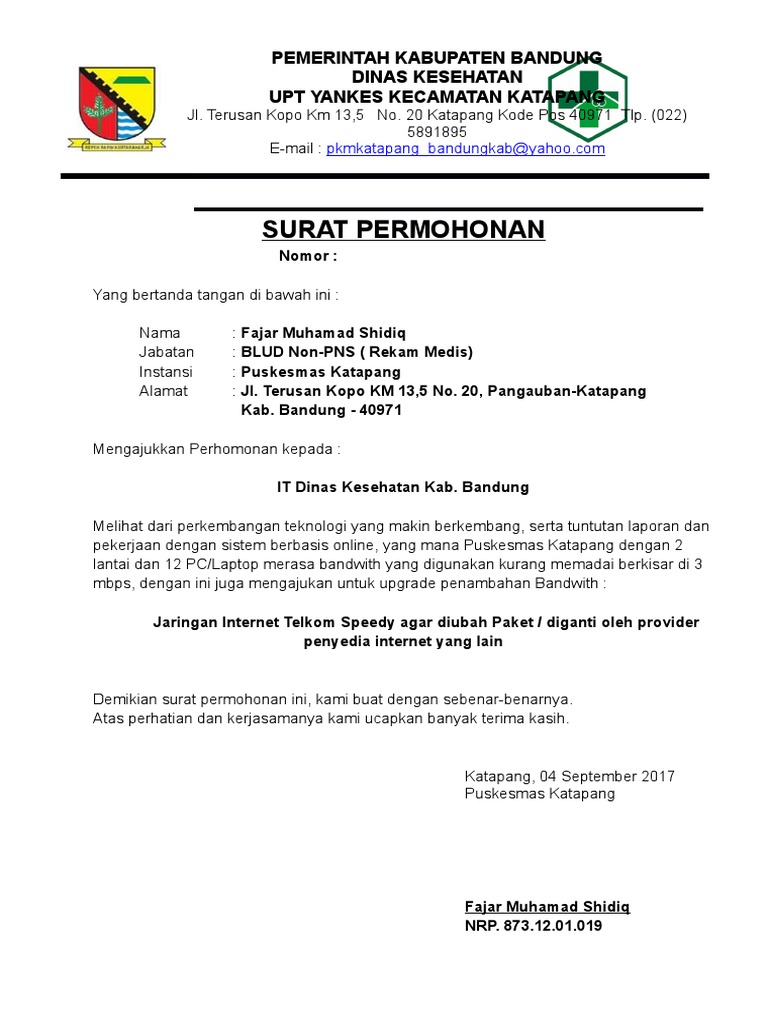 Surat Permohonan Penambahan Bandwtih