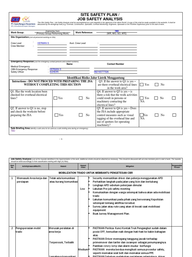 Jsa Mobilization Excavator PDF