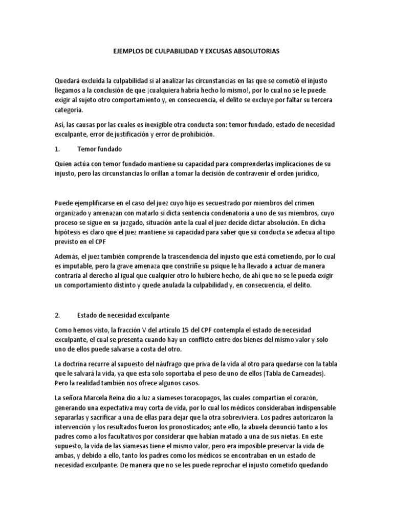 Ejemplos de Culpabilidad y Excusas Absolutorias Intención (Derecho Penal) Derecho penal