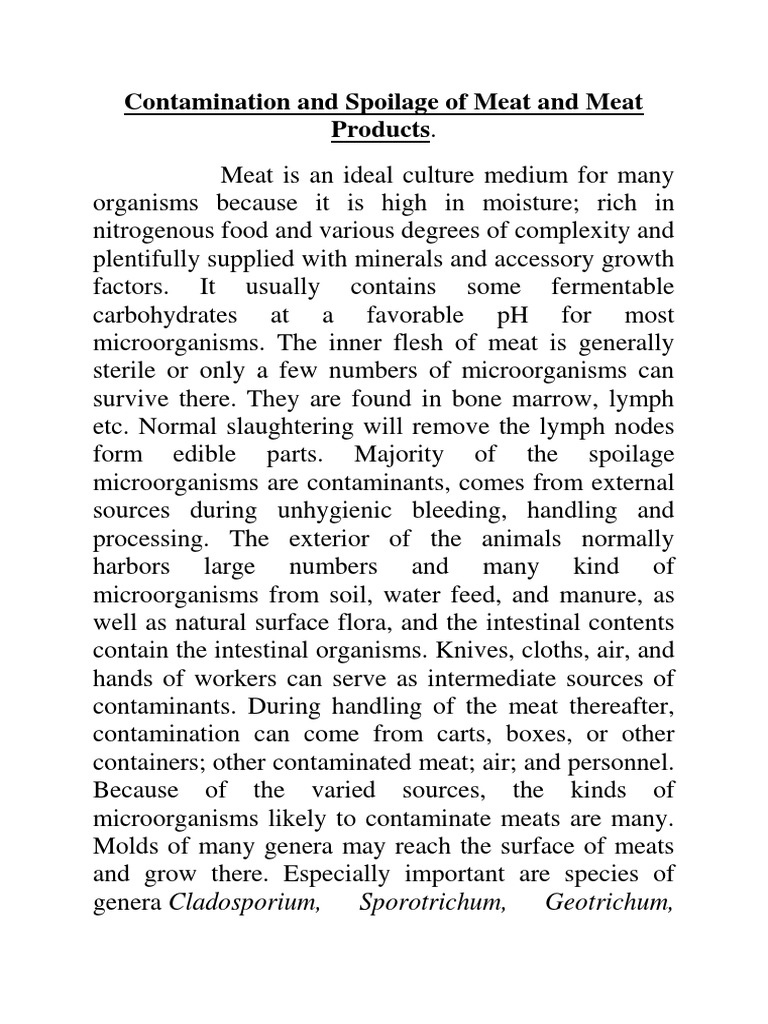 Causes of Meat Contamination and Spoilage | PDF | Decomposition ...