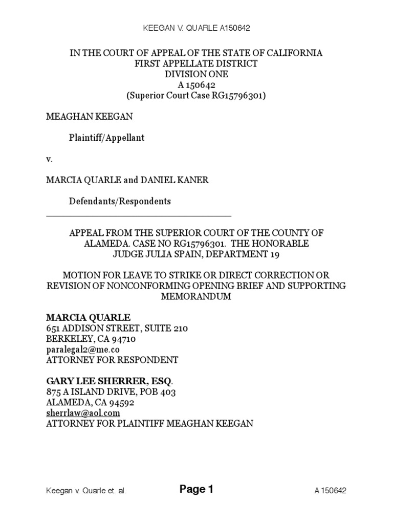 Keegan v. Quarle: Motion to Strike Brief | PDF | Lawsuit | Complaint