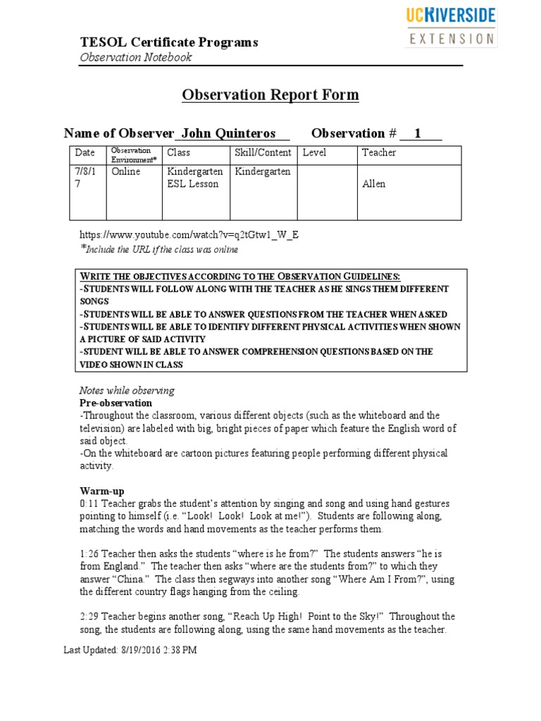 Observation 1 | PDF | English As A Second Or Foreign Language | Reading ...