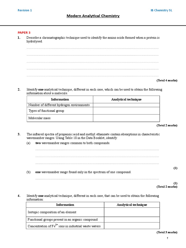 IB Chemistry SL: Analytical Techniques Overview | PDF | Infrared ...
