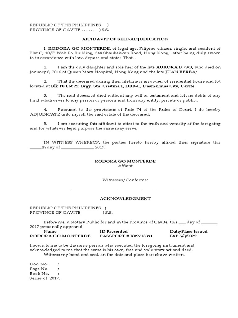 Affidavit of Self Adjudication PDF