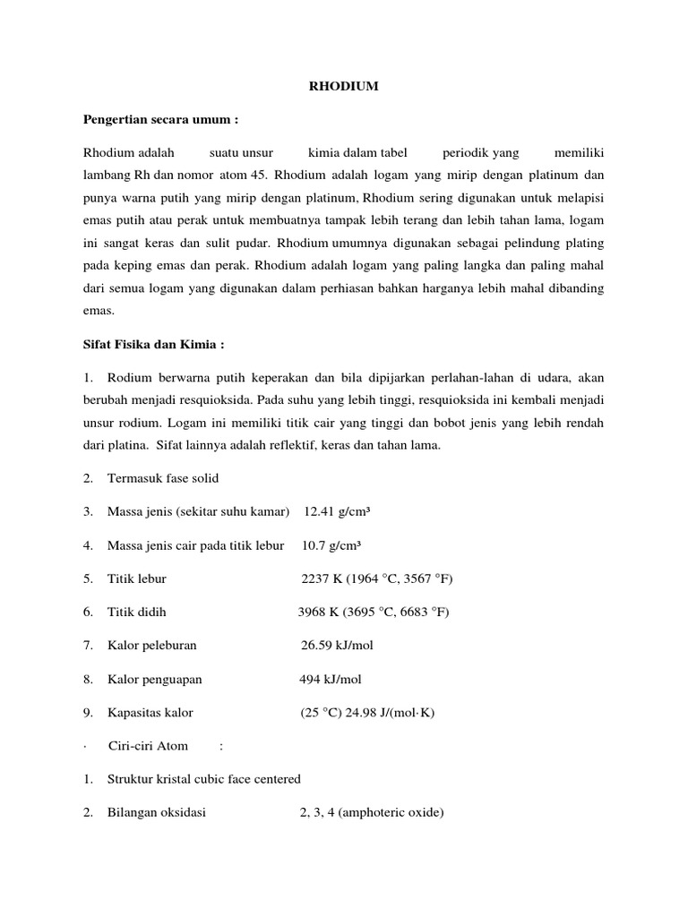 Kegunaan dan Sifat Rhodium dalam Industri | PDF | Sains & Matematika