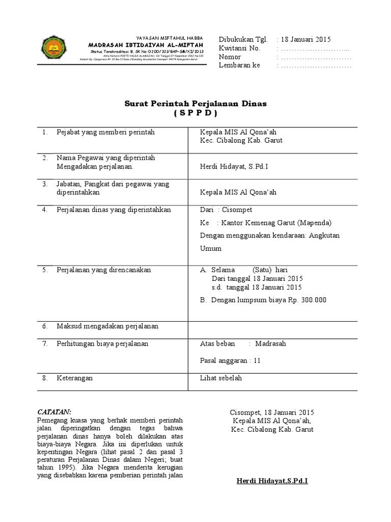 Surat Perintah Perjalanan Dinas (SPPD) | PDF