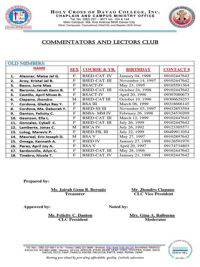 Commentators and Lectors Club Official List. | PDF | Business