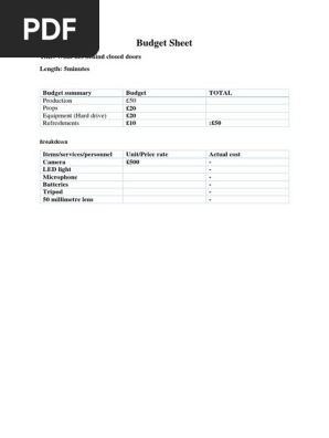 Budget Sheet