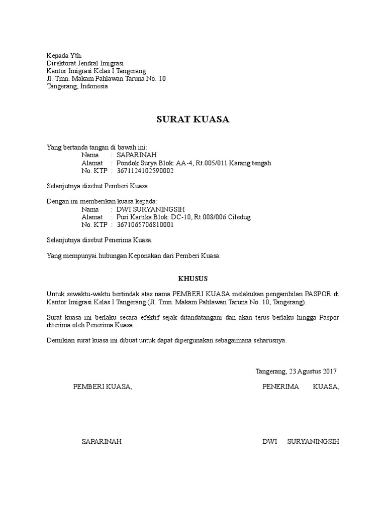 Surat Kuasa Pengambilan Passportdoc