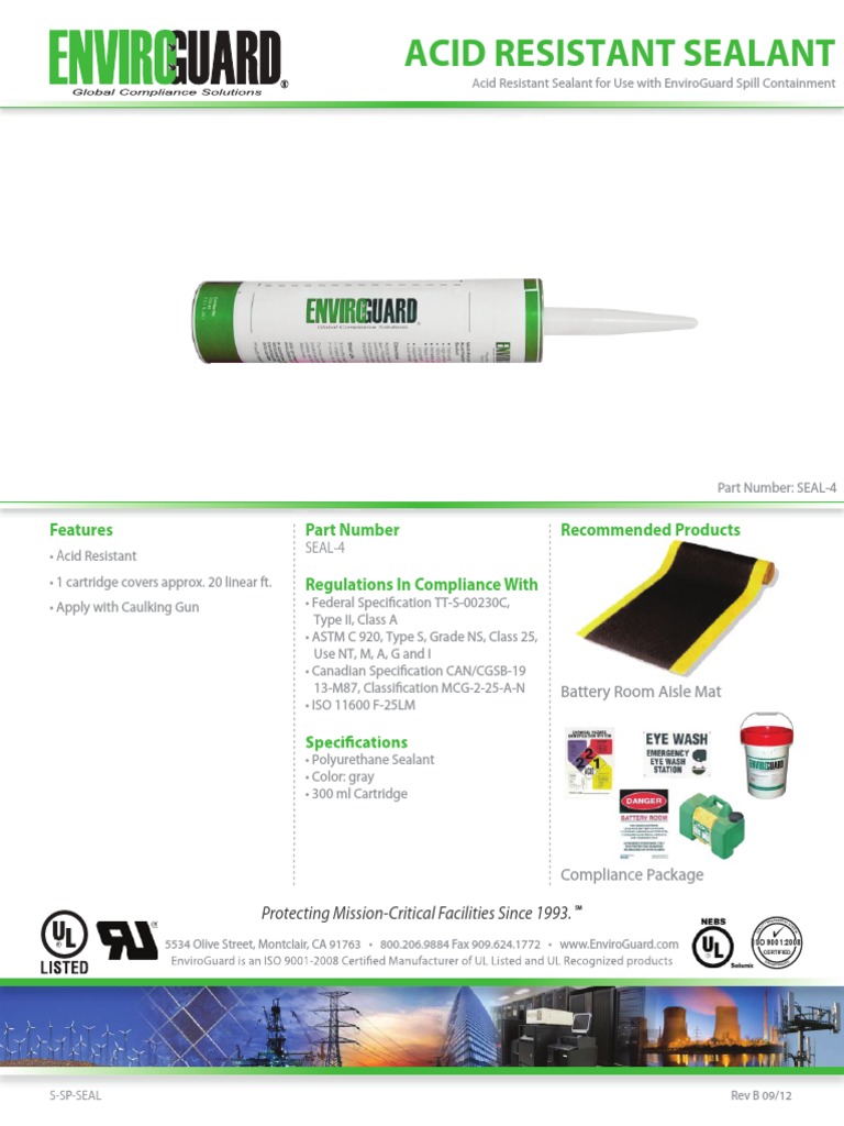 Acid Resistant Sealant Features Part Number Regulations in Compliance