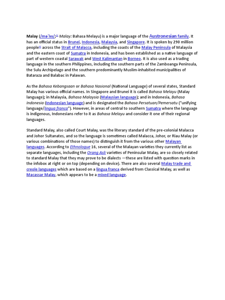 Overview of the Malay Language | PDF