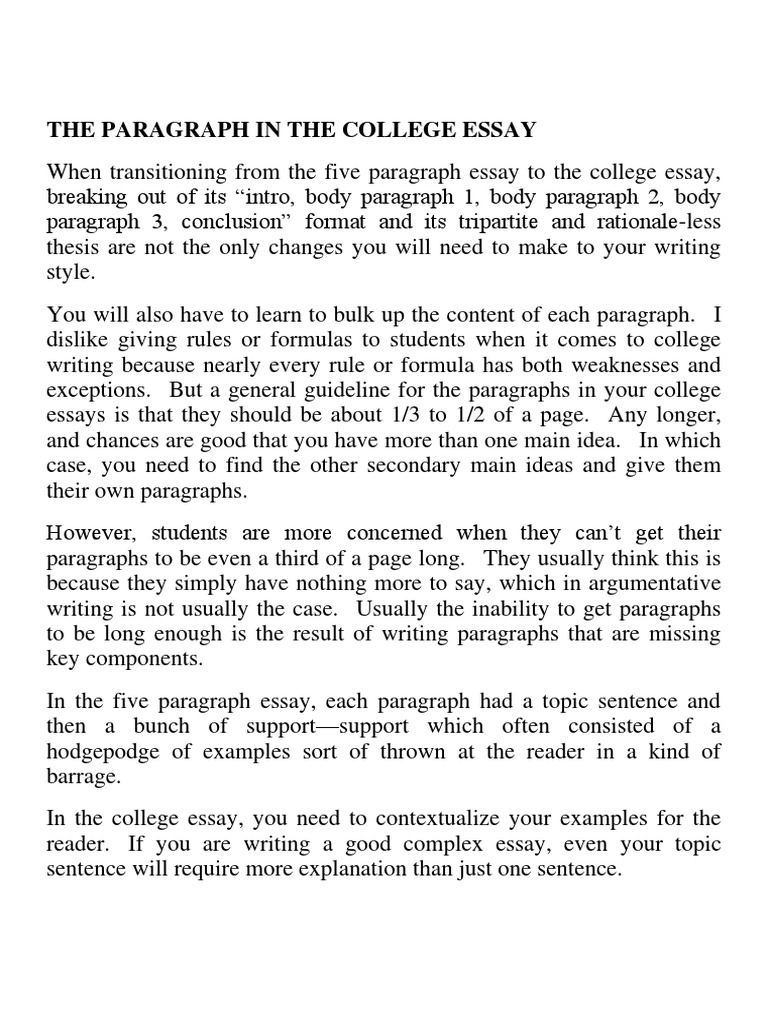argumentative paragraph examples for college