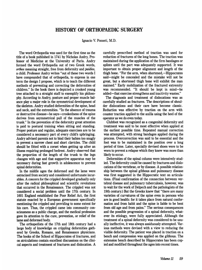 The History of Orthopaedic Surgery Orthopedic Surgery Surgery