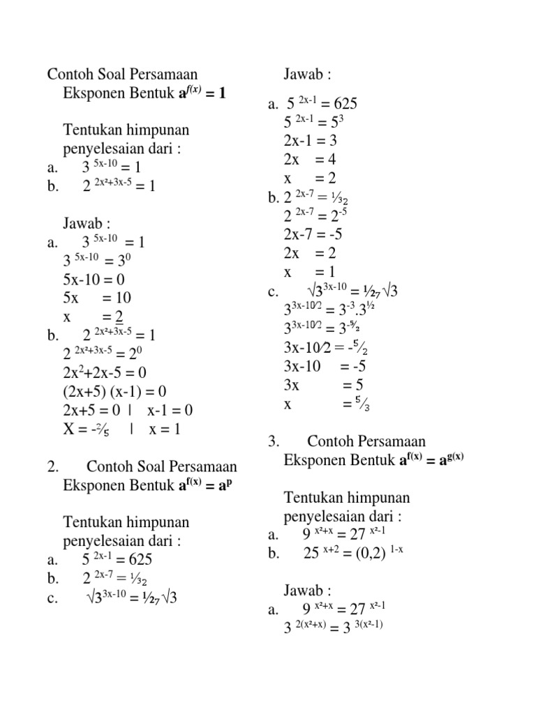 Contoh Soal Persamaan Eksponen