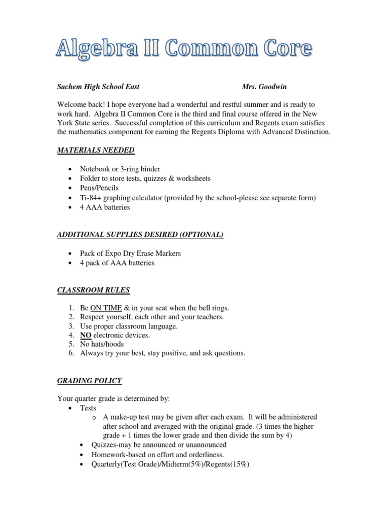 Algebra II Common Core Overview | PDF | Regents Examinations | Test ...