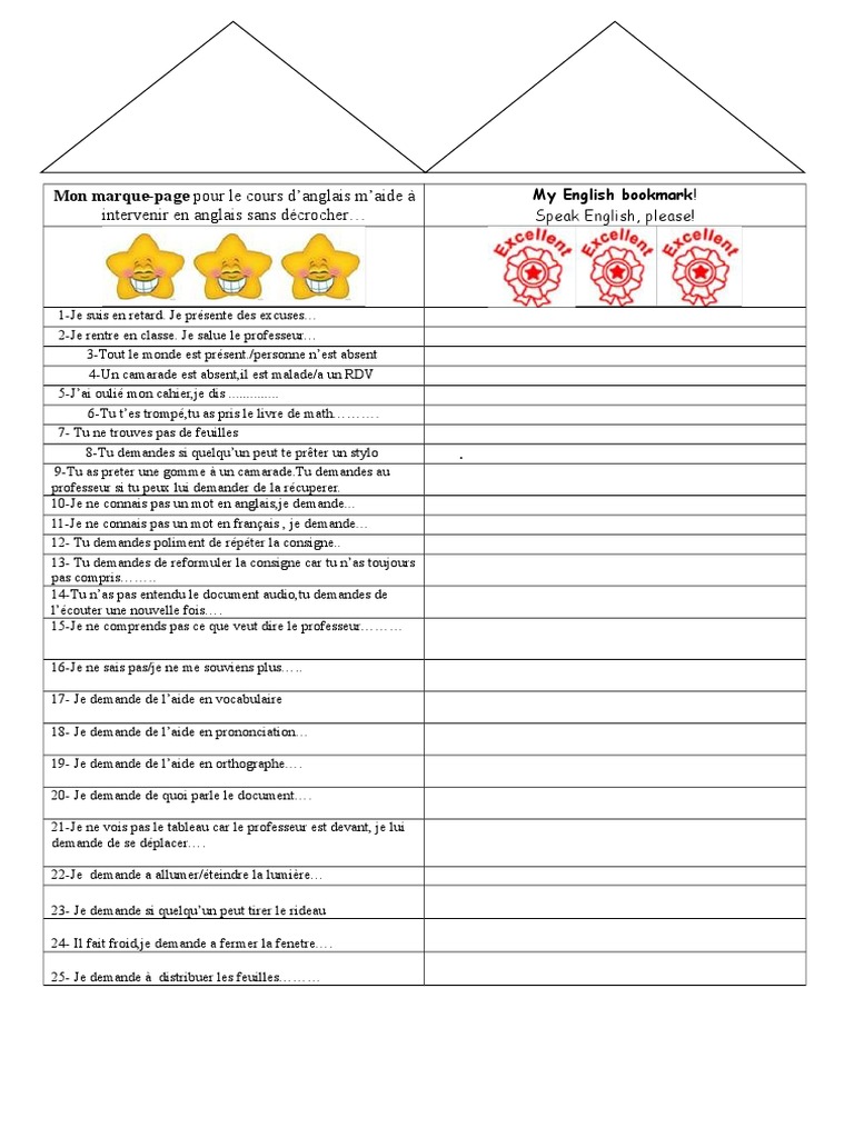 Demander Un Mot Que Je Ne Connais Pas En Anglais English Bookmark | PDF