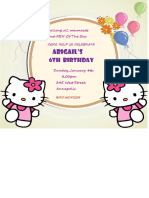 Hello Kitty 6th Birthday Invitation Template