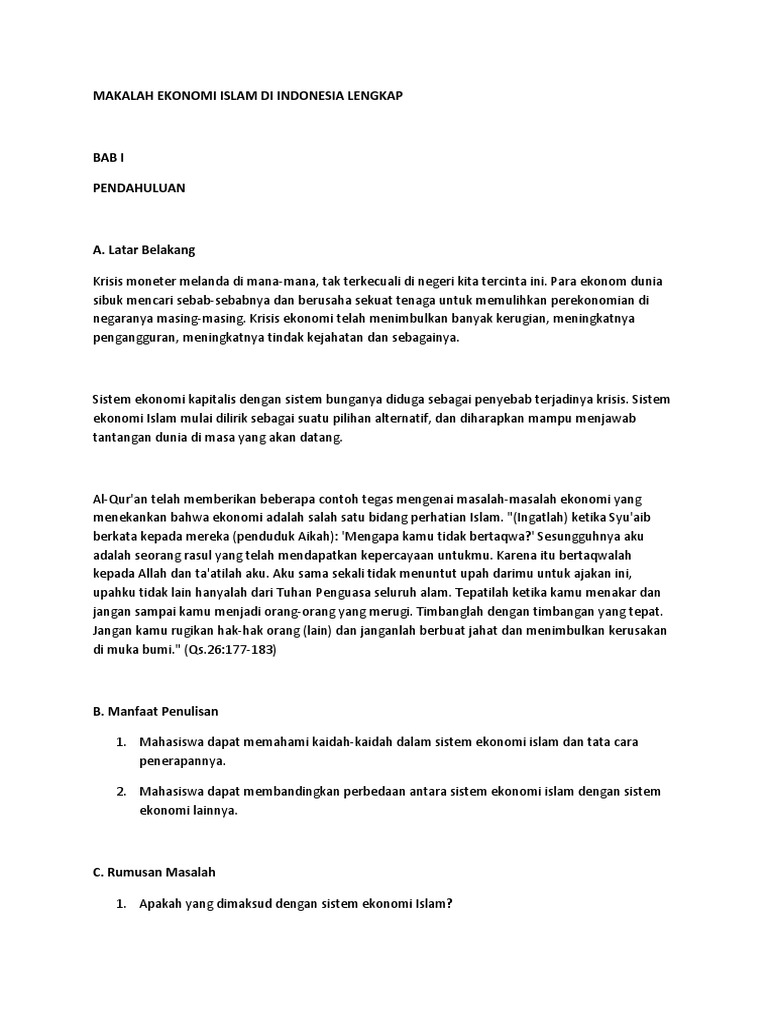 Makalah Ekonomi Islam Di Indonesia Lengkap
