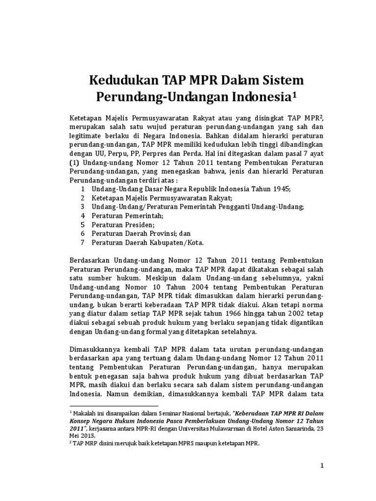 Kedudukan Tap Mpr Dalam Sistem Perundang Undangan Indonesiapdf