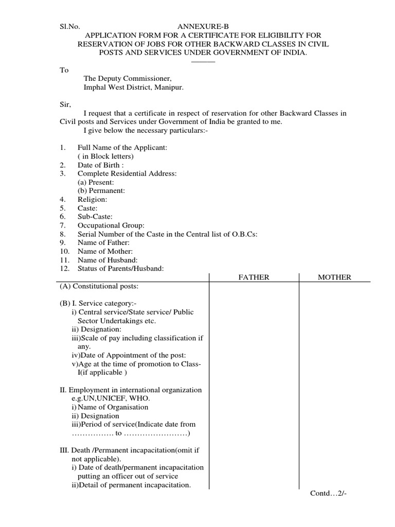 Obc Form | Government | Politics