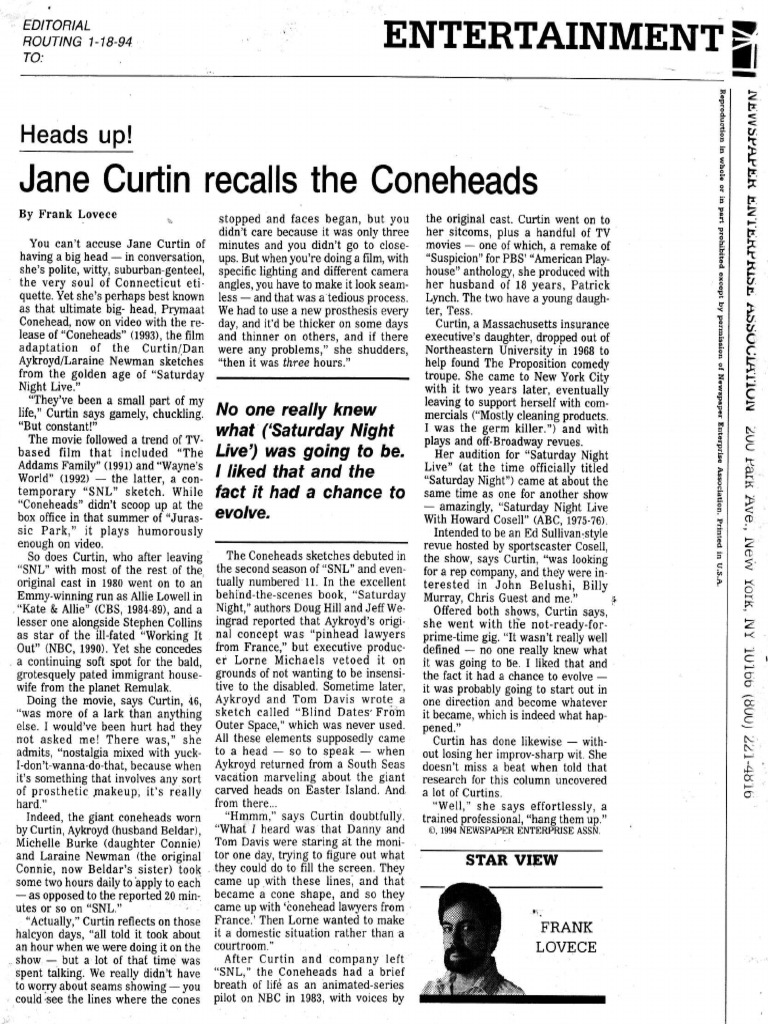 Jane Curtin Interview PDF Saturday Night Live Entertainment (General)
