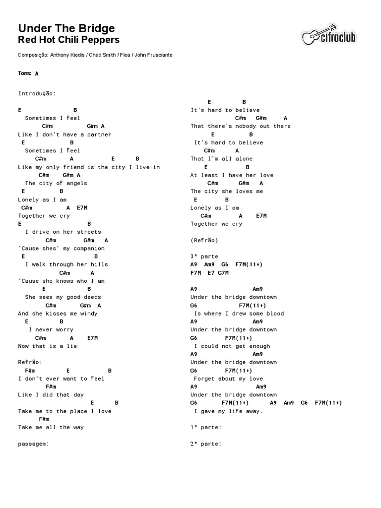 Cifra Club Red Hot Chili Peppers Under The Bridge PDF American