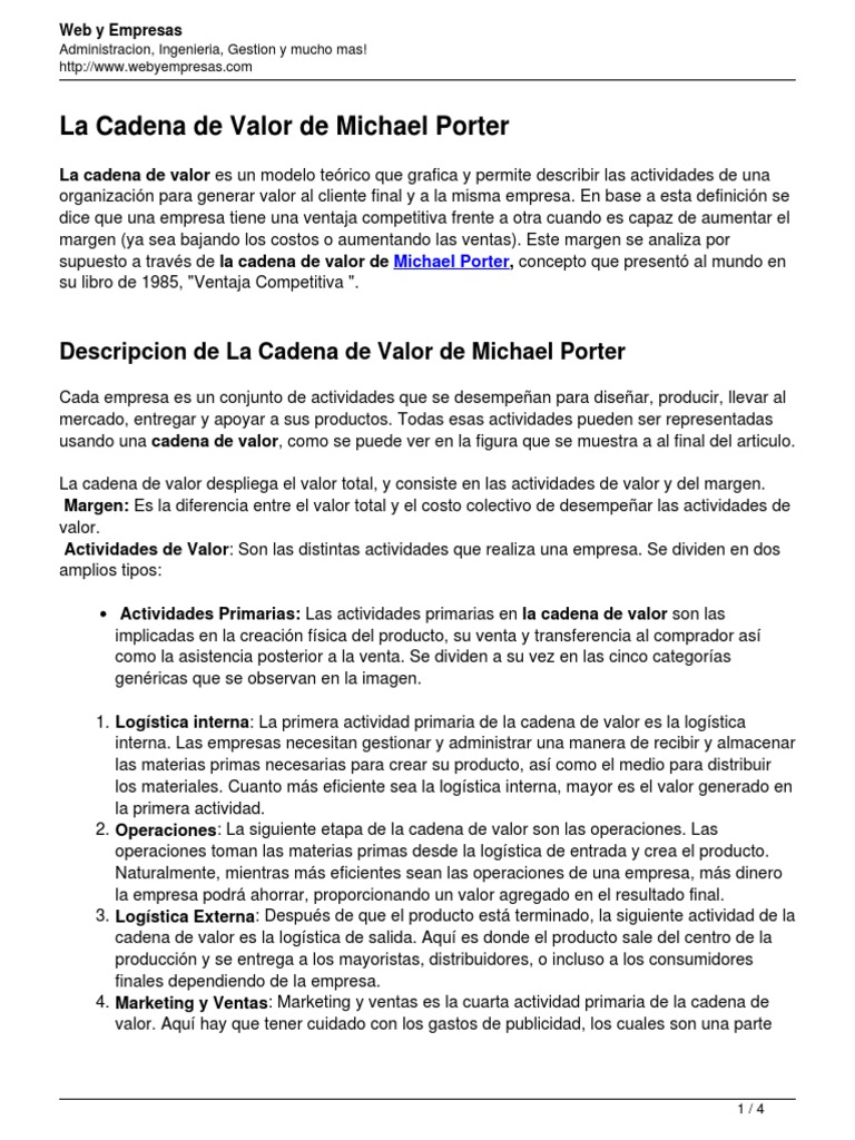 Cadena de Valor de Michael Porter | PDF
