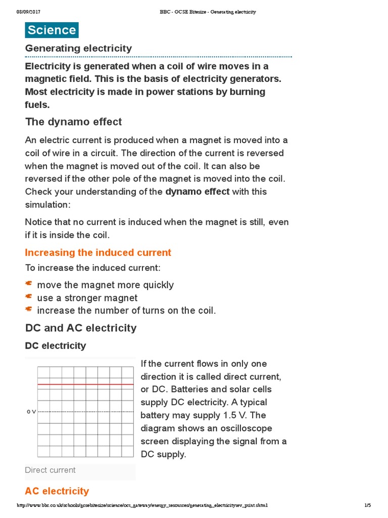 BBC GCSE Bitesize Generating Electricity PDF Electric Generator