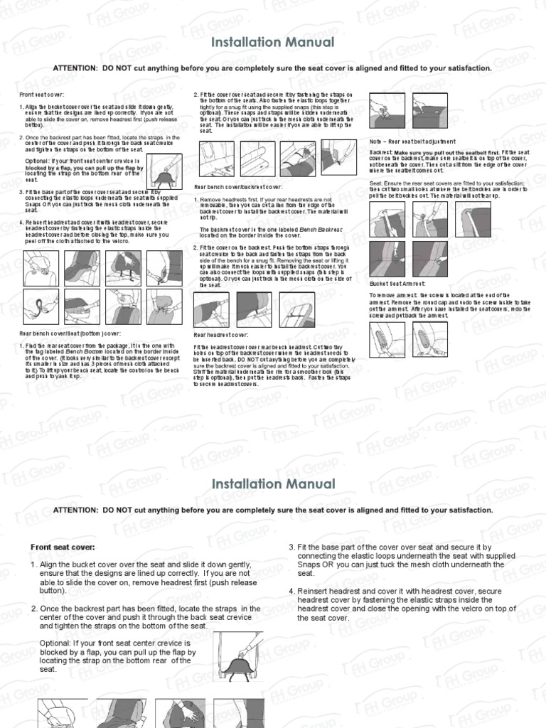 FH Seat Cover Installation Guide PDF Seat Belt Notions (Sewing)