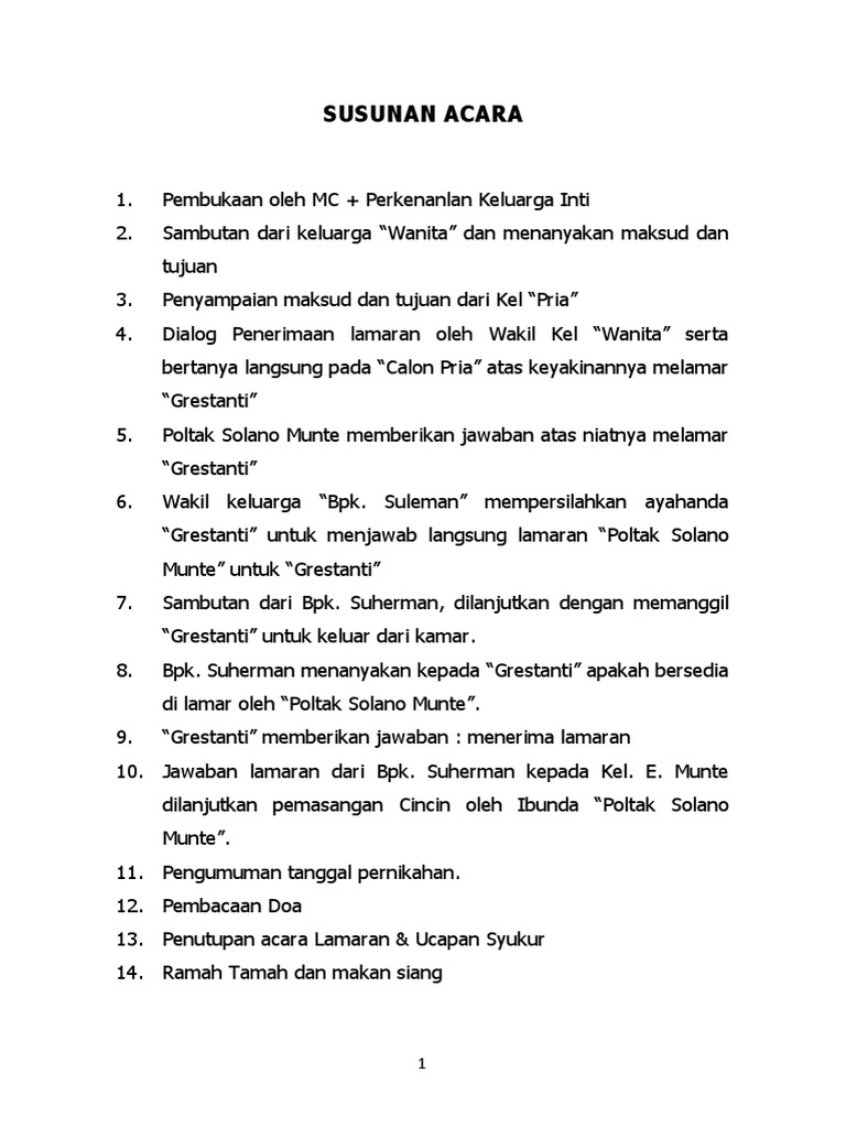 Susunan Acara Lamaran