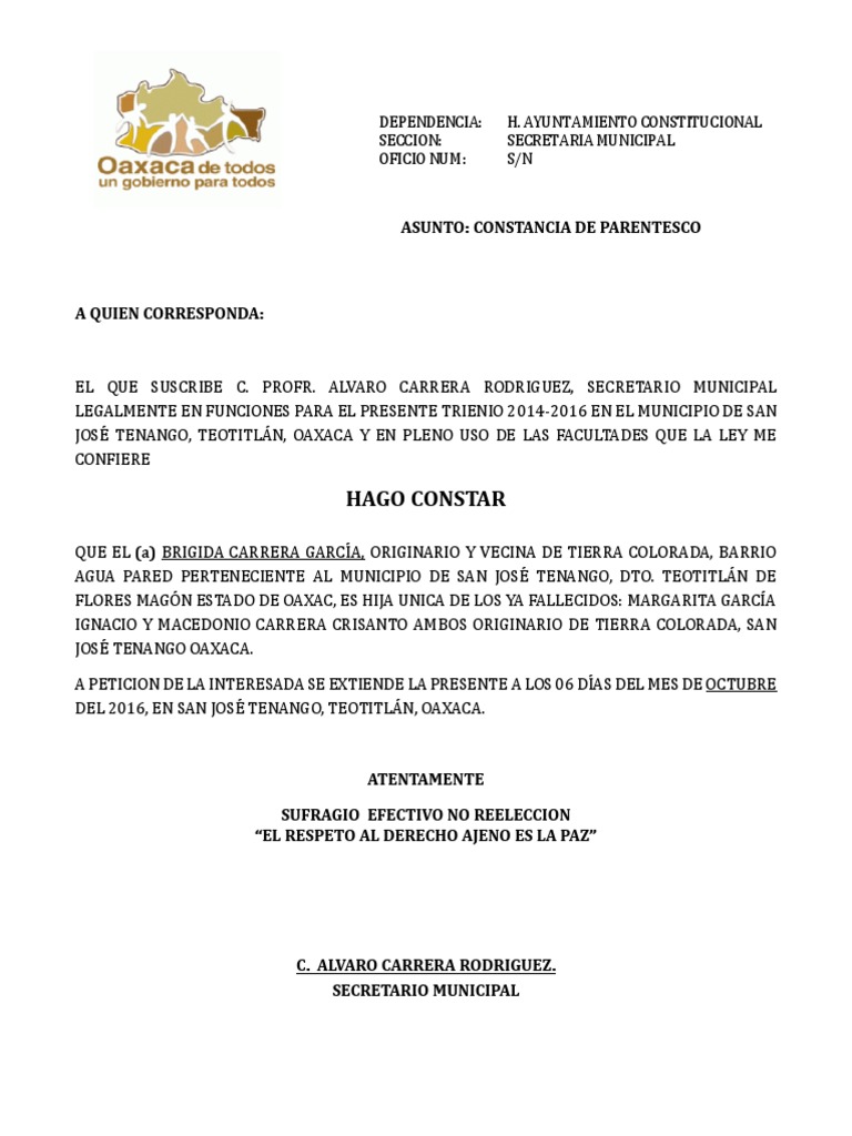 Constancia de Fallecimiento