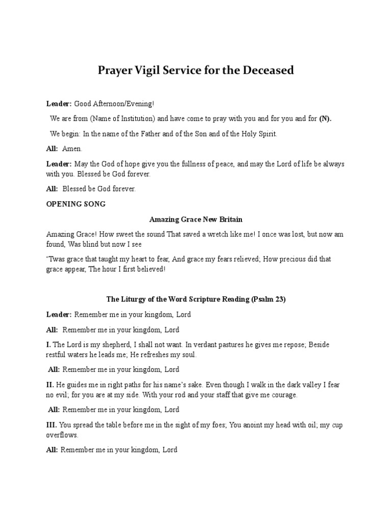 Prayer Vigil Service For The Deceased PDF Lord's Prayer Mercy
