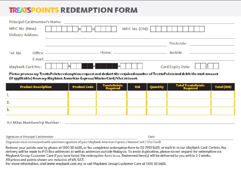 TPoints Redemption Form | PDF