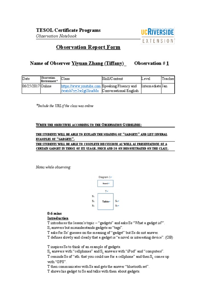 TESOL Observation Report: Speaking Class | PDF | English As A Second Or ...