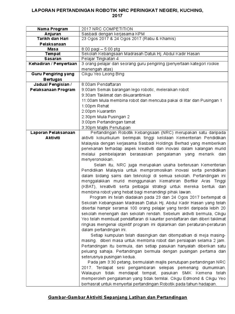 Format Laporan Pertandingan Beinyu Com
