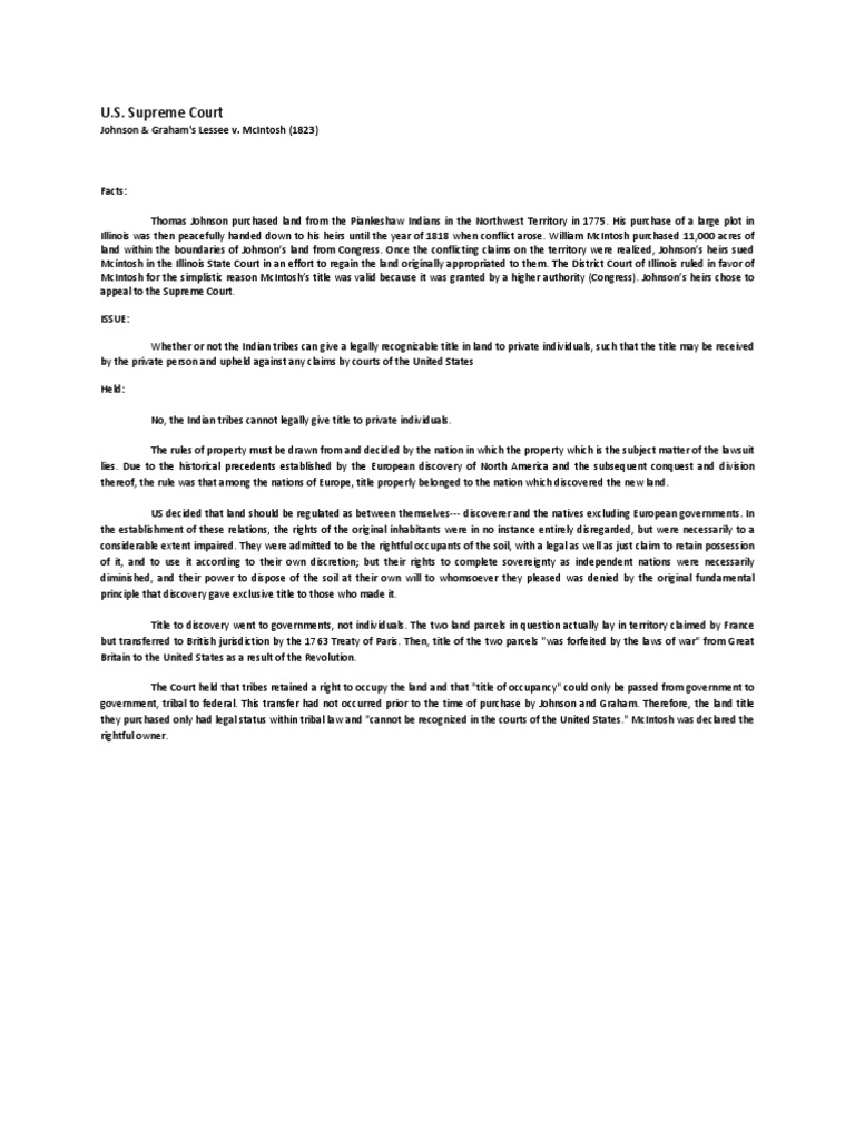 Johnson Vs Mcintosh Tribal Sovereignty In The United States Native