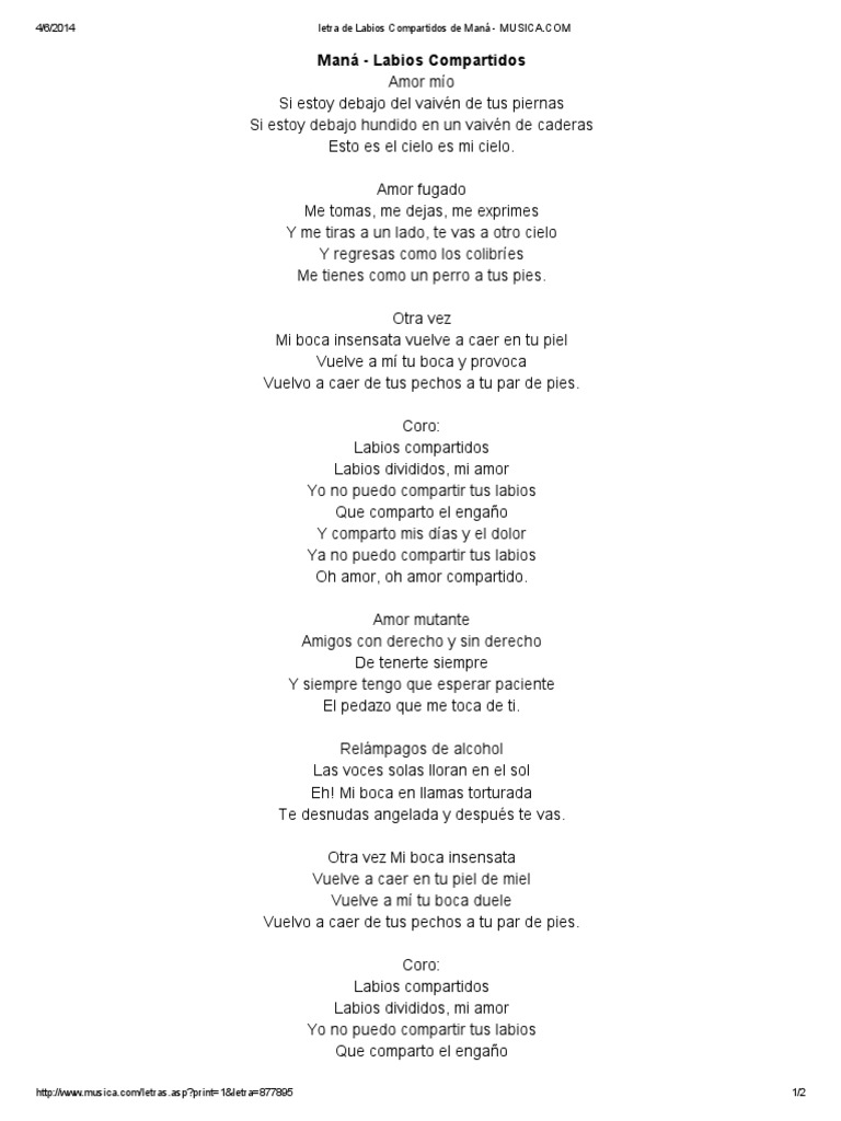 Letra de Labios Compartidos de Maná MUSICA Ocio Entretenimiento