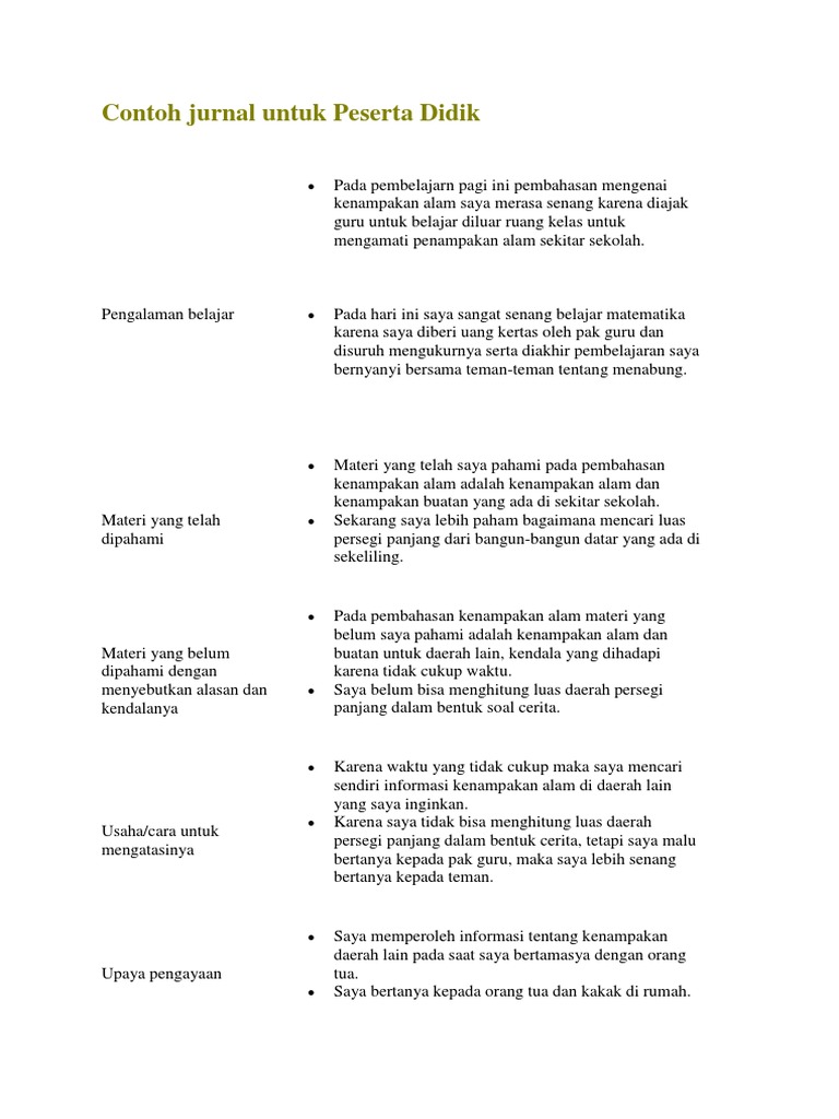 Contoh Jurnal Untuk Peserta Didik Pdf