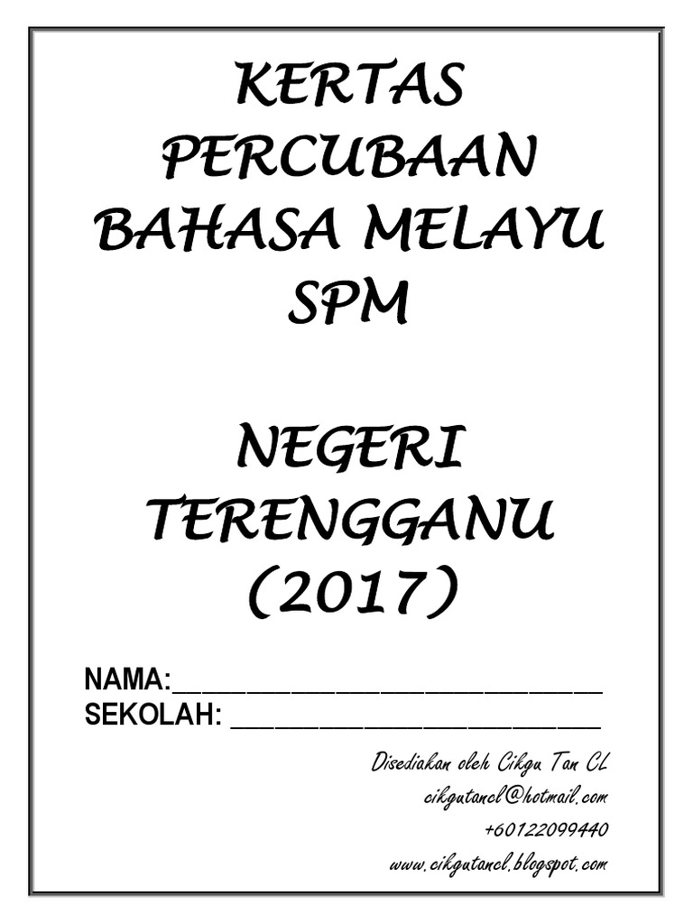 Terengganu Soalan Percubaan Bm Spm 2017 Jawapan Pdf