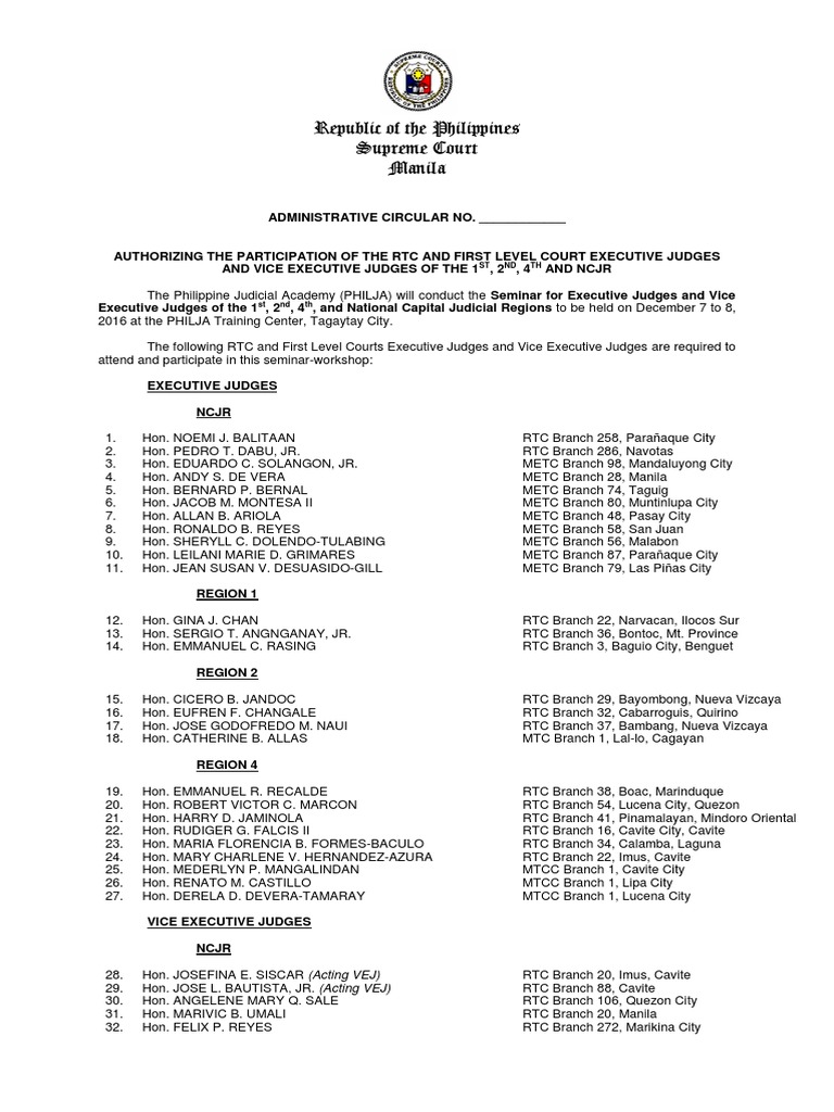 Seminar for Executive Judges Participation | PDF | Public Law | Justice