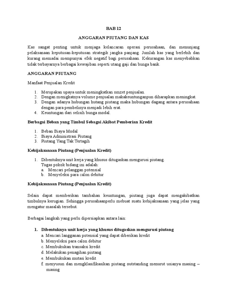 Anggaran Piutang Dan Kas