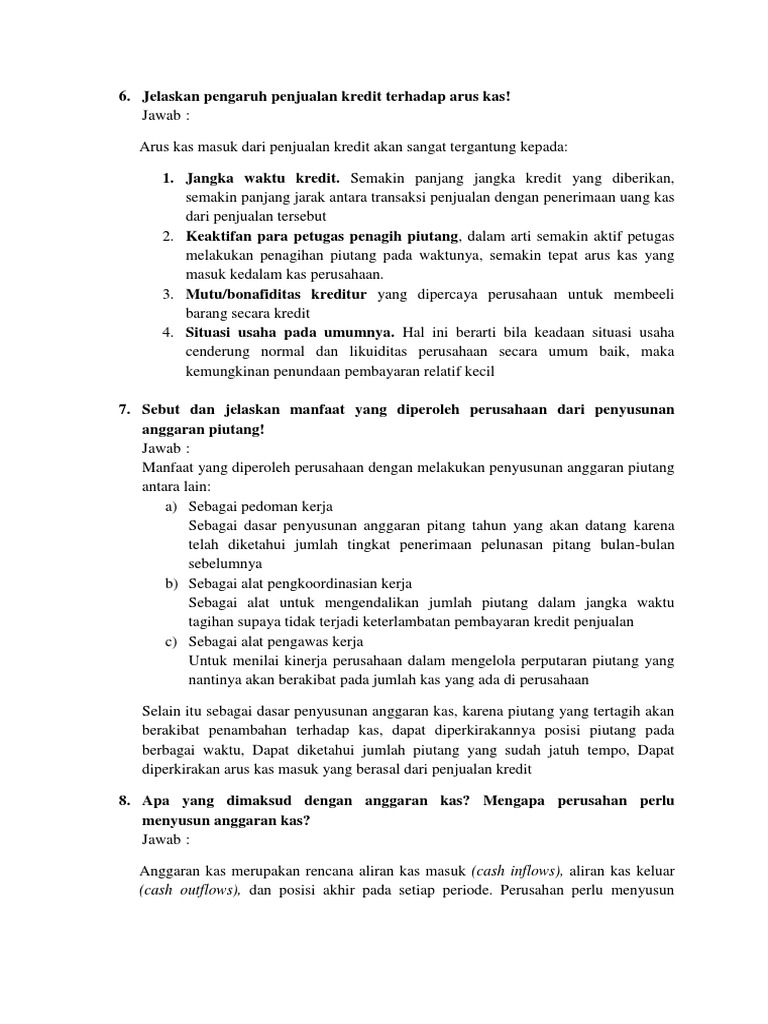 Soal Anggaran Piutang Dan Kas