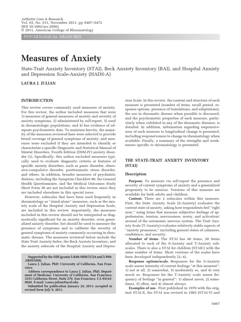 Stai PDF | PDF | Anxiety Disorder | Validity (Statistics)