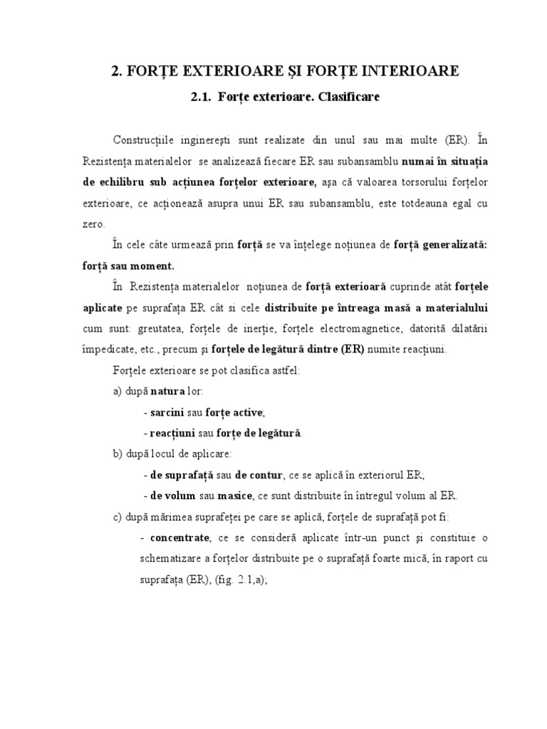 Cap2 - Forte Exterioare Si Forte Interioare PDF | PDF